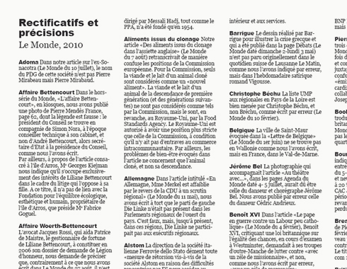 Rectificatifs et Précisions, Le Monde